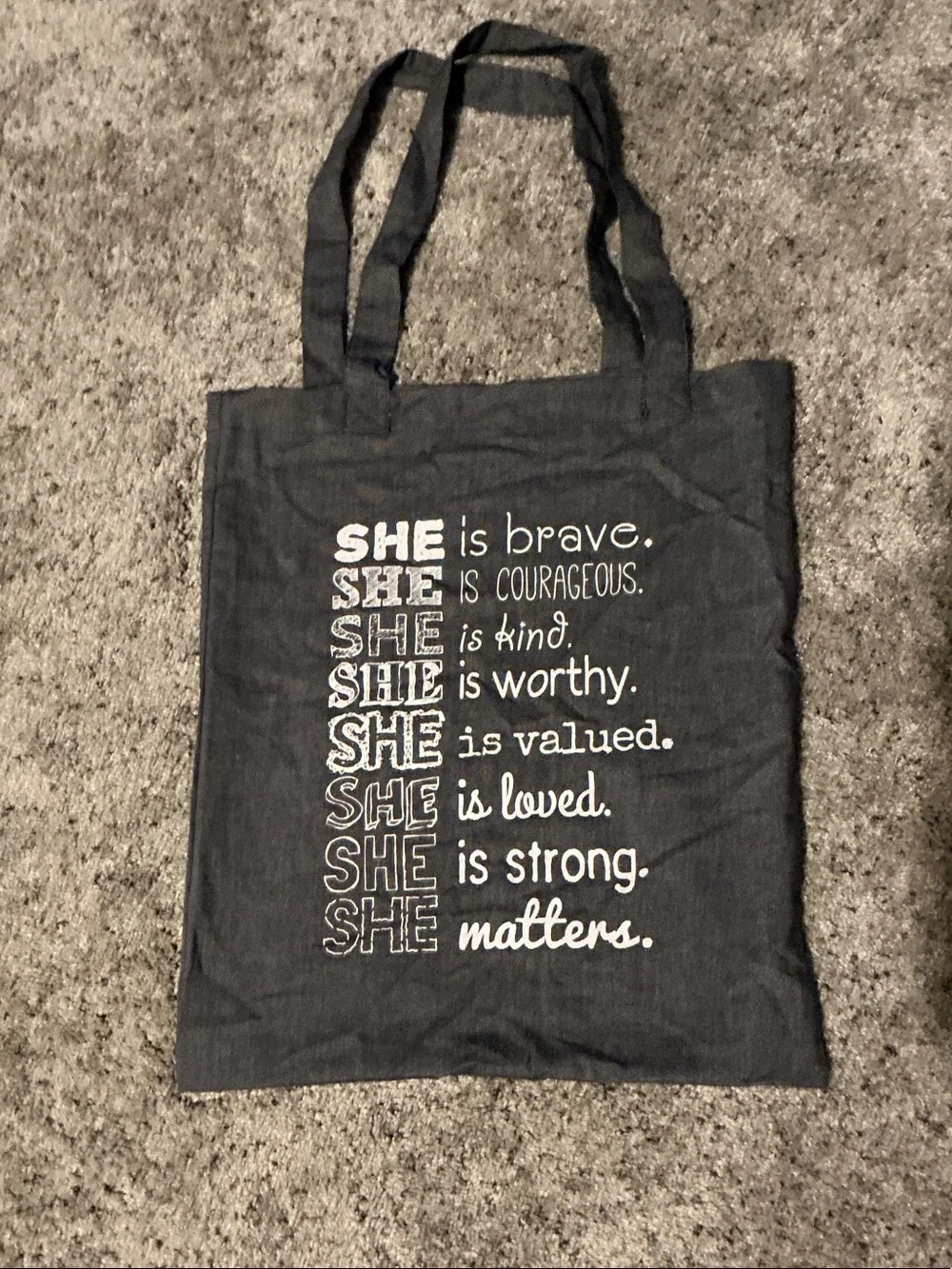 Black 'SHE' Inspirational Canvas Tote Bag